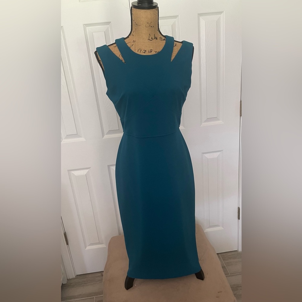 Calvin Klein Teal Cutout Sheath Dress – Size 10